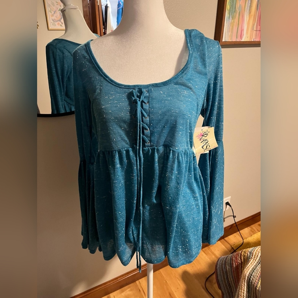 Ransom Sheer Slub Knit Bell-Sleeve Top, Medium - Brand New with Tags